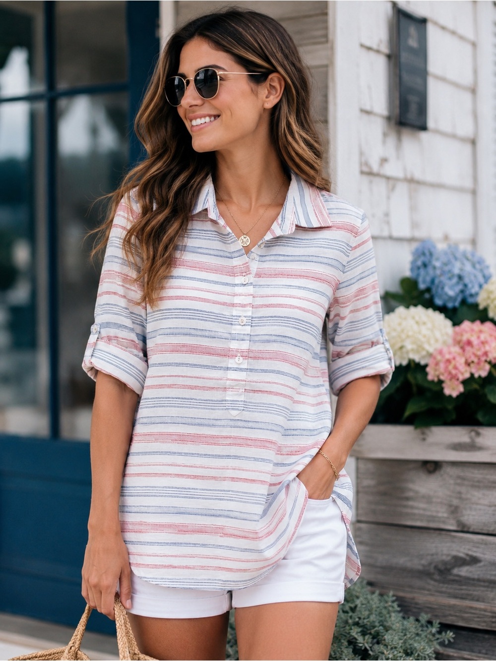 Vineyard Vines Striped Button-Front Shirt in Pink & Blue